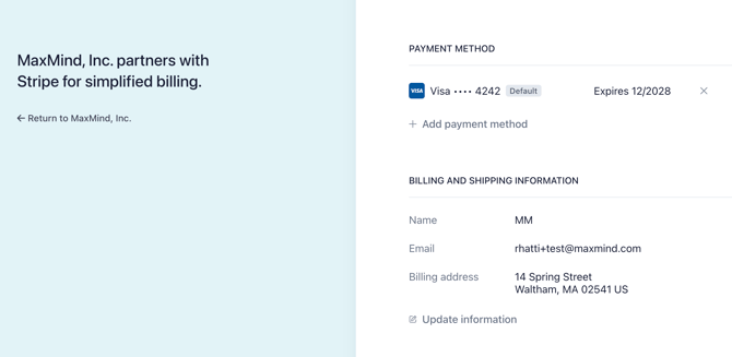 main billing page